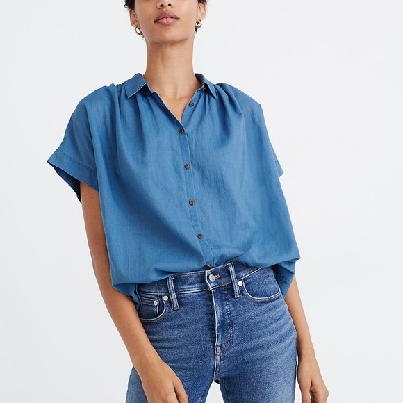 Madewell Central Shirt Bright Indigo Denim Top - Picture 3 of 6
